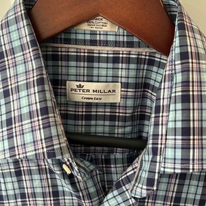 Peter Millar Plaid Button Blue w/ Green, Red  Black and White Plaid Dress Shirt